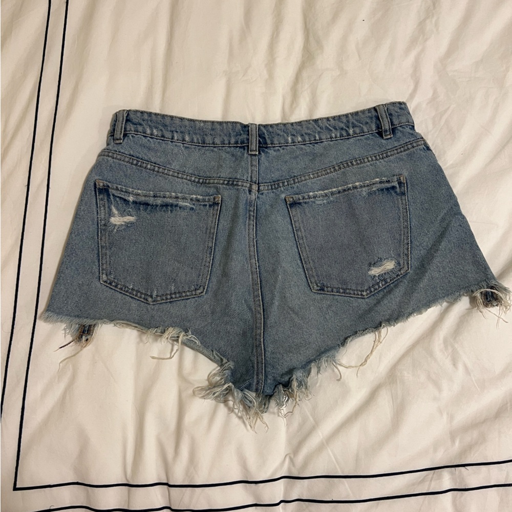 Zara Blue Jean Shorts Distressed High-Waisted - Picture 6 of 6